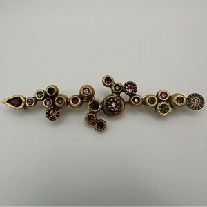 Vintage Patricia Locke Signed Crystal Gemstone Gold Tone Bar Geometric Brooch